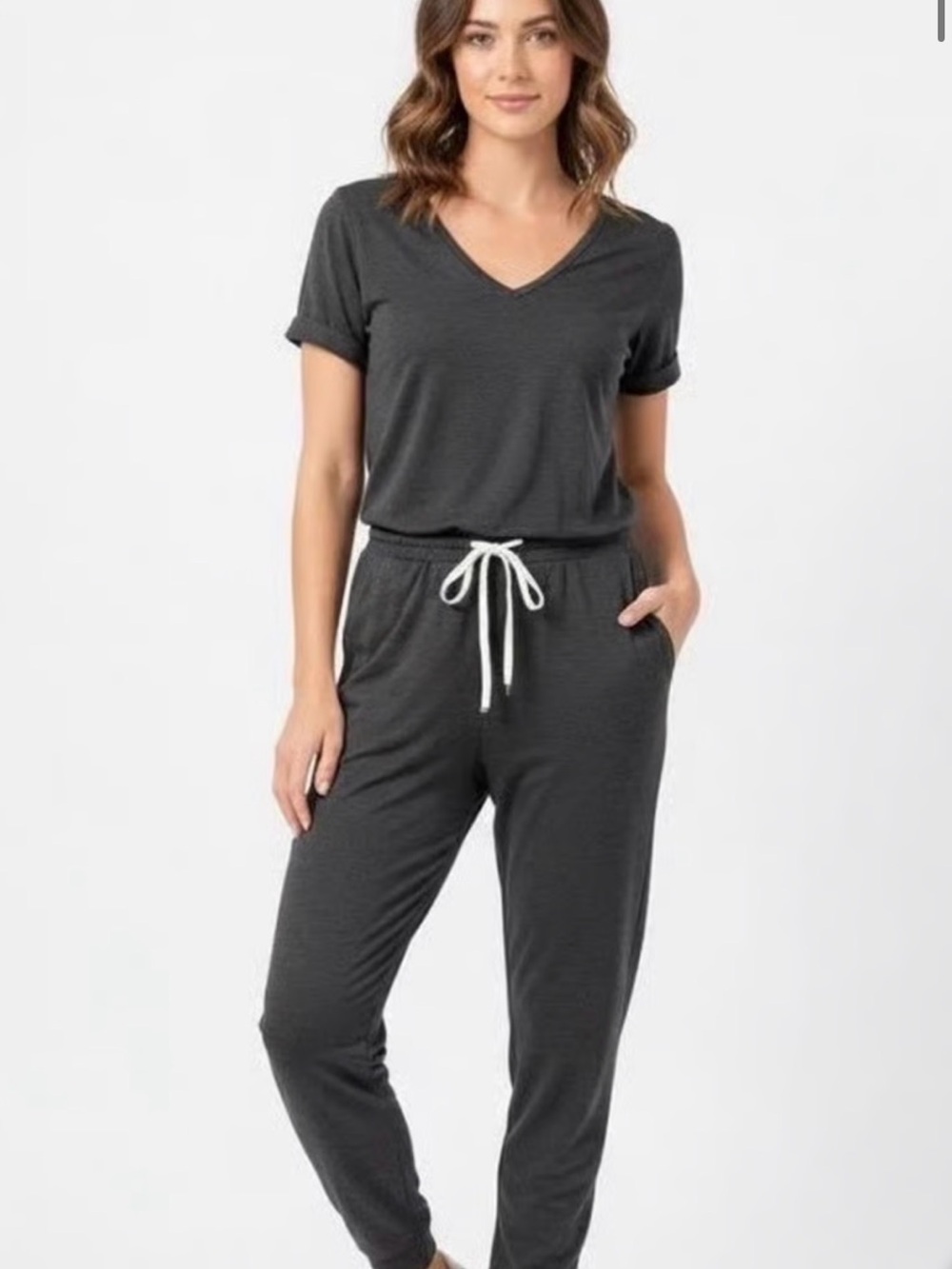 Vuori Dark Greeb V-Neck Drawstring Jumpsuit